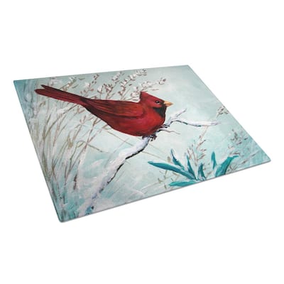 Cardinal Winter Red Bird Tempered Glass Large Cutting Board