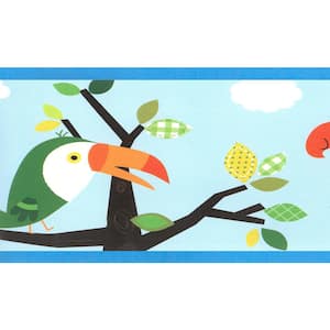 Falkirk Brin Birds, Parrots Blue, Brown, Green Wallpaper Border