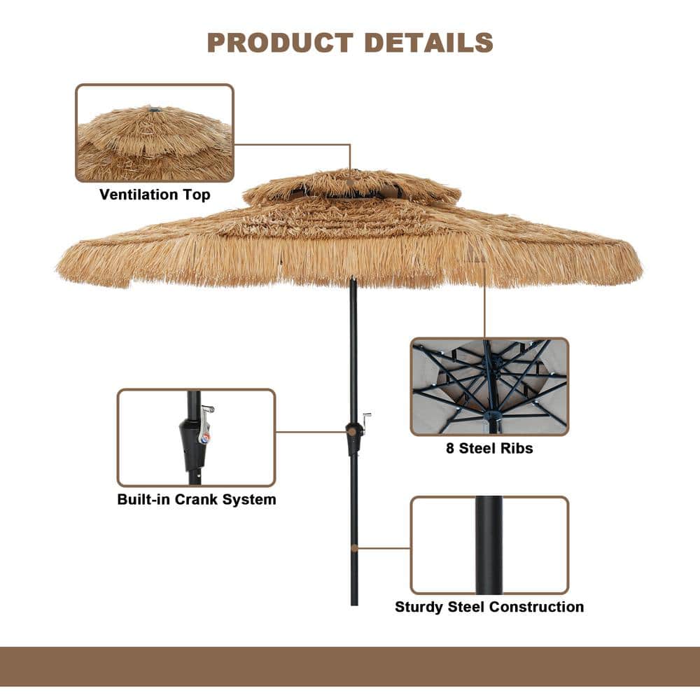 10 ft. Natural Straw Tiki Beach Umbrella with Black Steel Pole