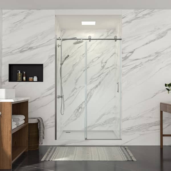 LORDEAR 48 in. W x 76 in. H Frameless Single Sliding Shower Door/Enclosure in Chrome Clear Glass