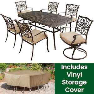 7-Piece Aluminum Rectangular Outdoor Dining Set with 2 Swivel Chairs, Protective Cover and Natural Oat Cushions included