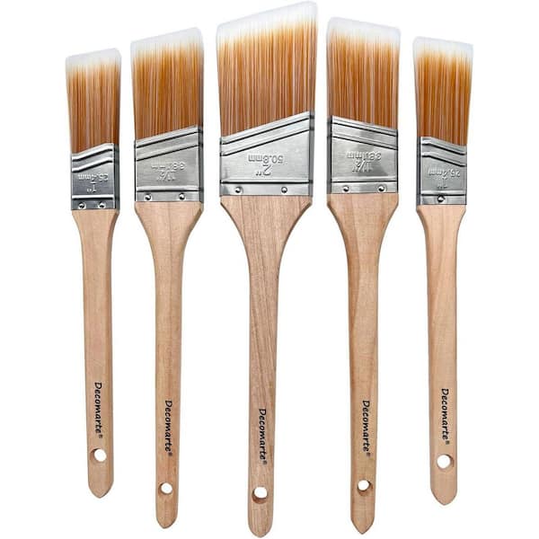 Assorted Sizes Angled Sash Paint Brush Set Soft Bristle Long-Handled for Doors Trim Wall Touch Ups Enamel Lacquer