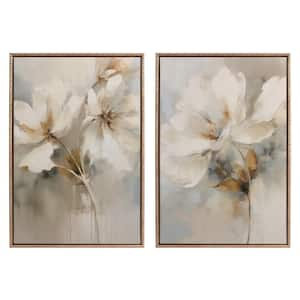 Sylvie Floral Linen Framed Canvas Wall Art Set 2-Piece Gold 23.00 in. x 33.00 in.