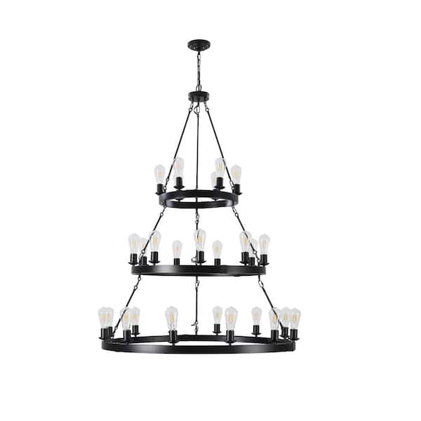 Nivencai 27-Light Black Metal Ring Chandelier