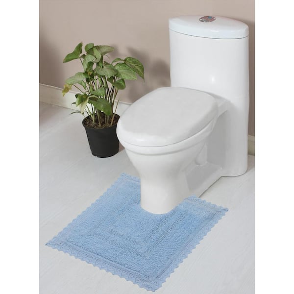 HOME WEAVERS INC Opulent Reversible 100% Cotton Bath Rug Set, Mat Non Slip, 20 in. x20 in. Contour, Blue