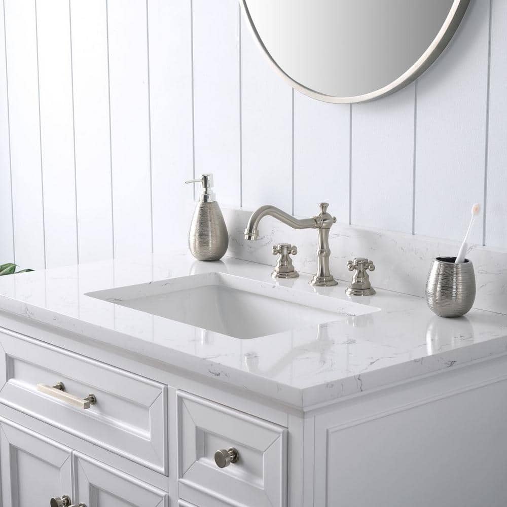 Thompson 36" White Freestanding Bathroom Vanity with Carrara Countertop