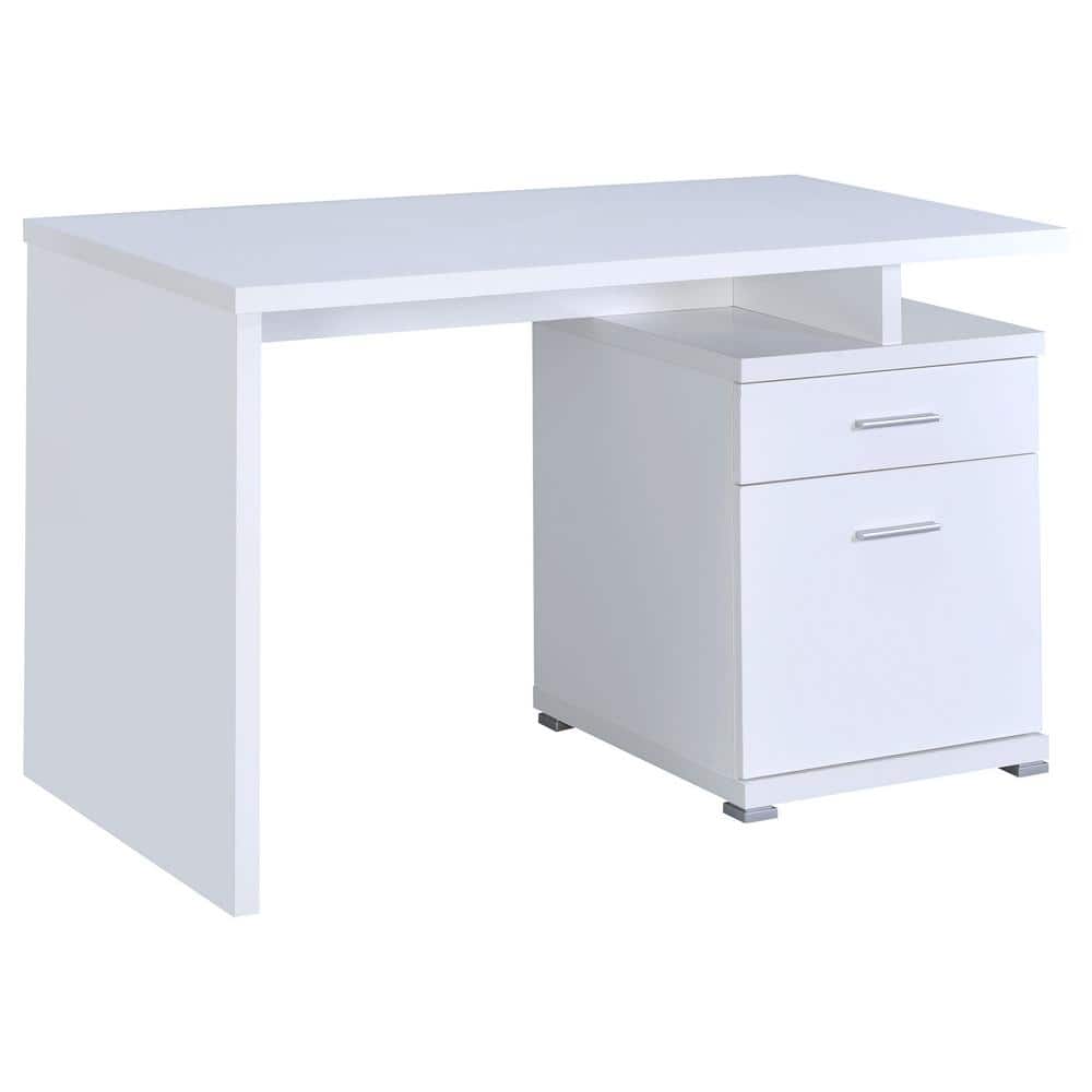Transitional White Home Office Desk with Reversible Filing Cabinet