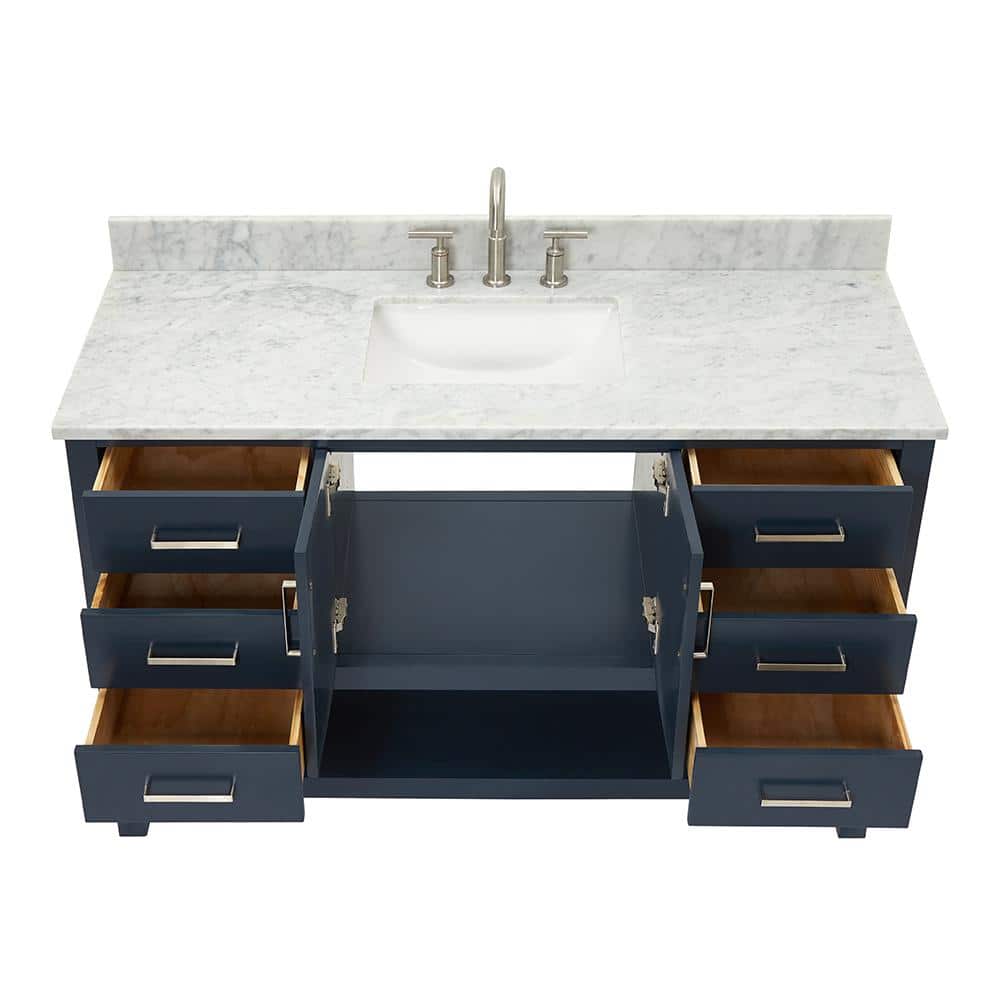 Magnolia 55" Midnight Blue Vanity with Carrara Marble Top