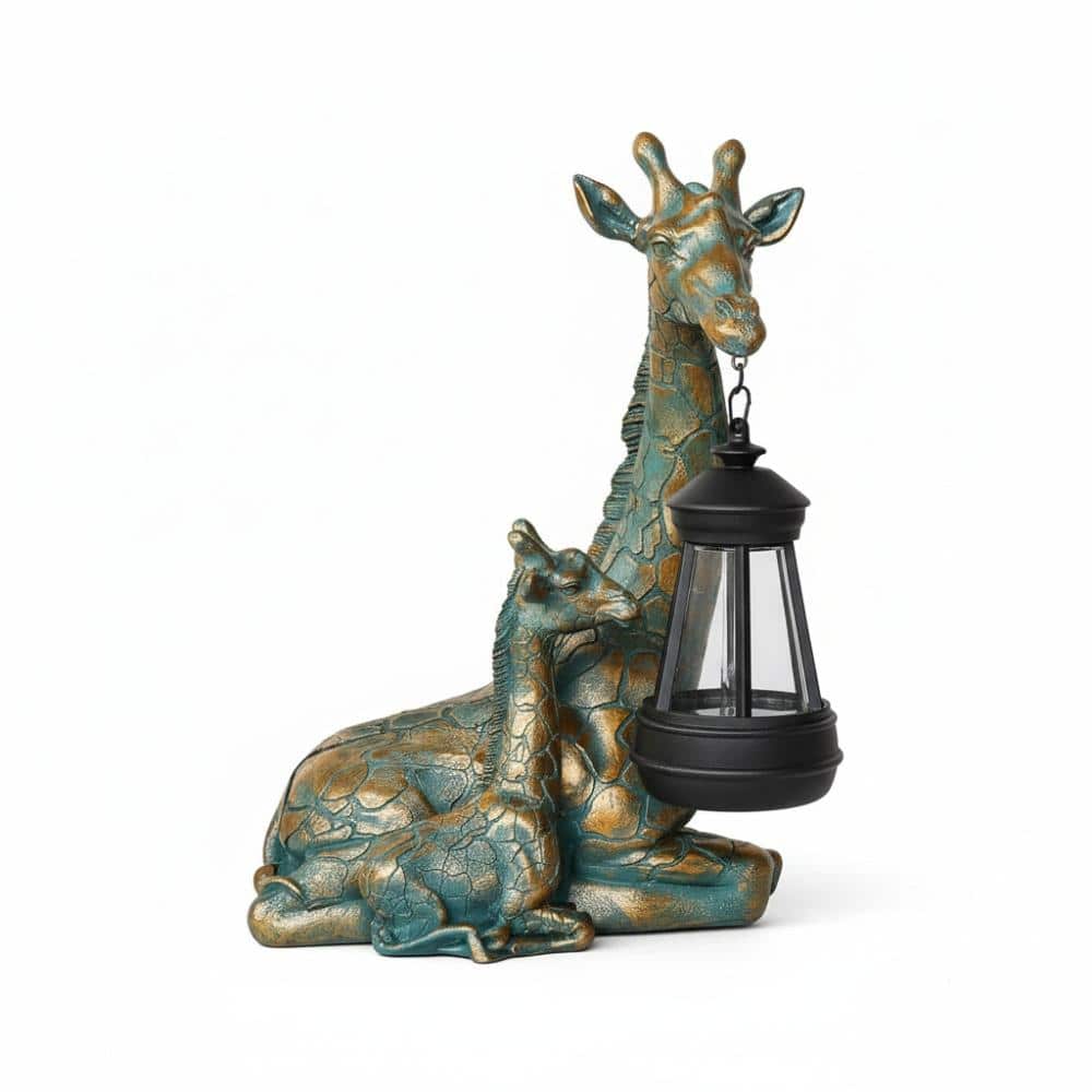 Brown Resin Mother Baby Giraffe Garden Statue for Outdoor Decor