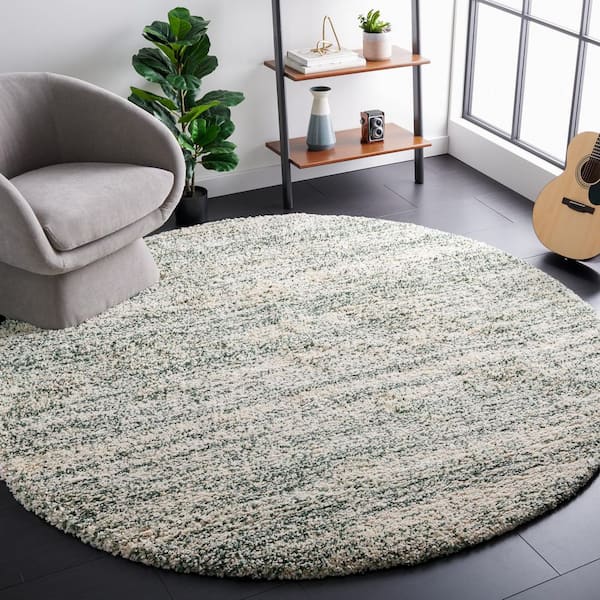 Hudson Shag 4 ft. x 4 ft. Ivory/Green Solid Marle Round Area Rug