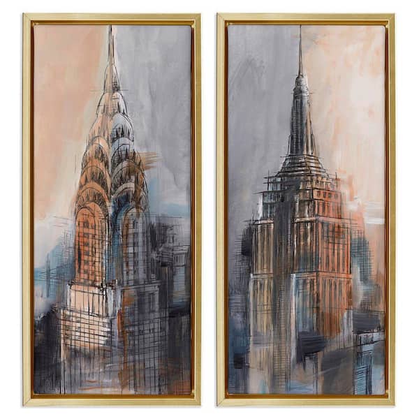 Stupell Industries City Architecture Sketches by Ethan Harper 2 Pieces Gold Floater Frame Abstract Graphic Art Print 25 in. x 11 in.