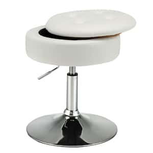 Vanity Stool Adjustable 360° Swivel Storage Makeup Chair with Removable Tray White
