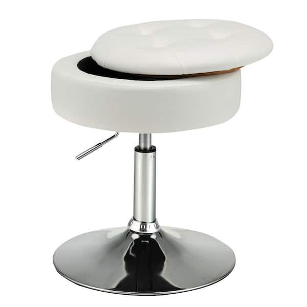 Costway Vanity Stool Adjustable 360° Swivel Storage Makeup Chair with Removable Tray White