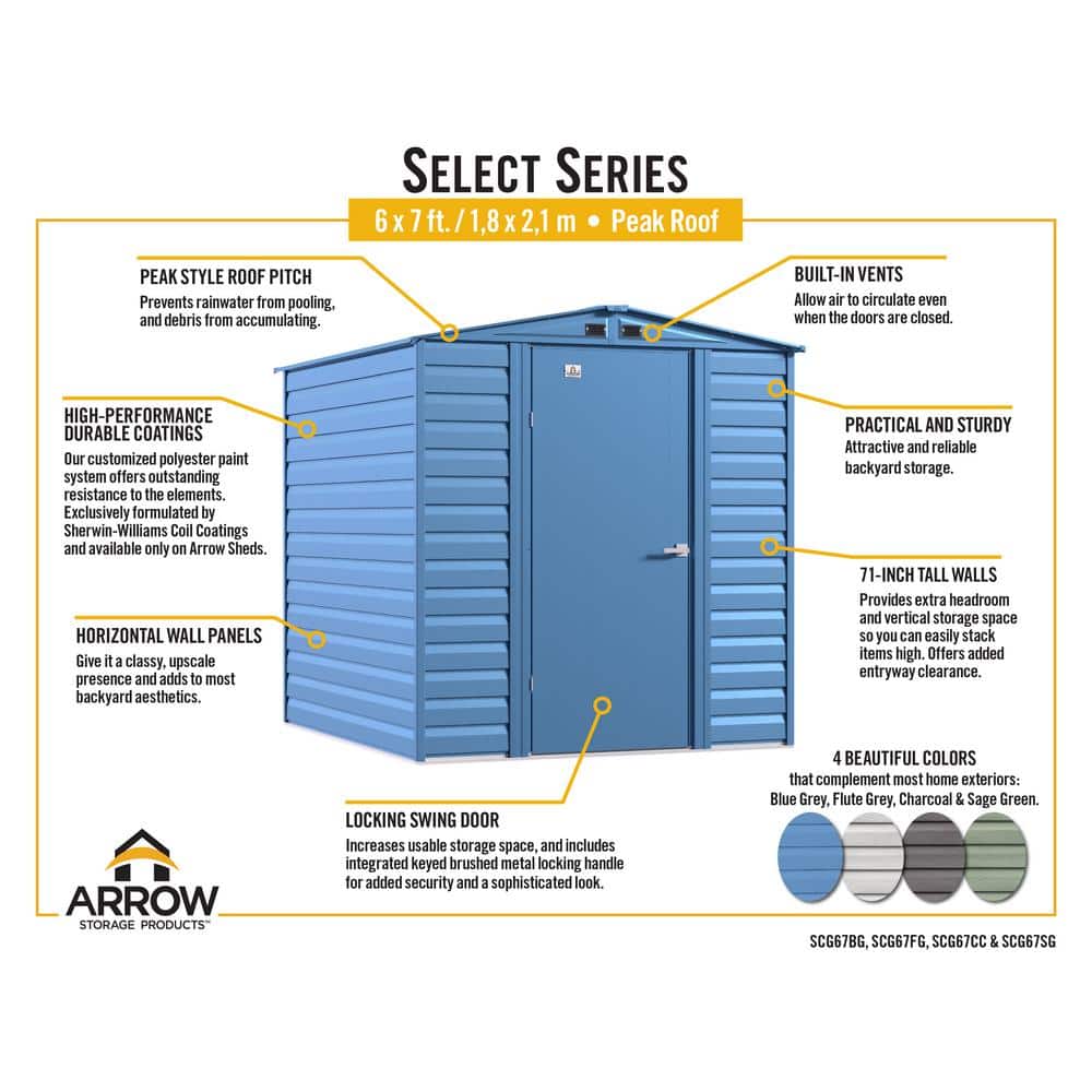 6 ft. x 7 ft. Charcoal Galvanized Steel Storage Shed