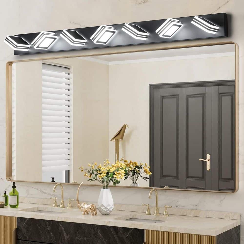45 in. Modern 7-Light Black LED Vanity Light Over Mirror Bath Wall Lighting Fixtures with Square Acrylic Lampshades price history on PriceWatchPro