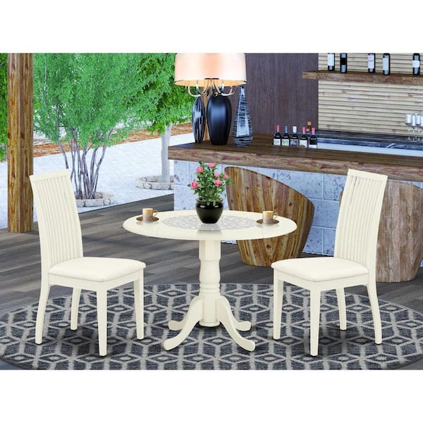 East West Furniture 3-Piece Buttermilk and Cherry Solid Wood Top - Round Dining Room Set with Dropleaf - Seats 4