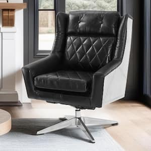 Top Leather Black Swivel Arm Chair