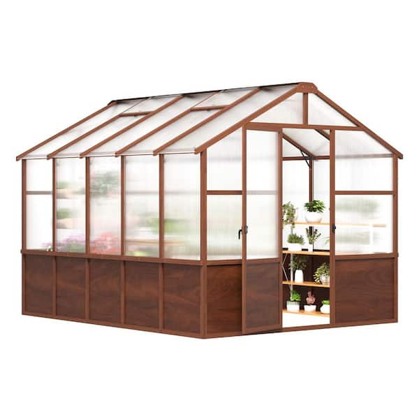 Epicpoplar 8 ft. x 10 ft. Cedar Wood Walk-In Greenhouse Kit with