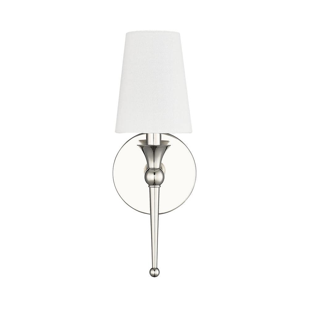 Polished Nickel 14" Direct Wired Wall Sconce with White Shade