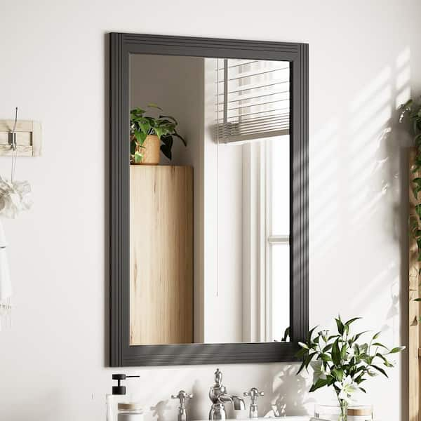 24 in. W x 36 in. H Rectangular Wooden Black Framed Wall Vanity Mirror Bathroom Mirror