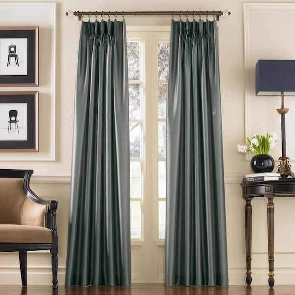Teal Solid Pinch Pleat Room Darkening Curtain - 30 in. W x 84 in. L