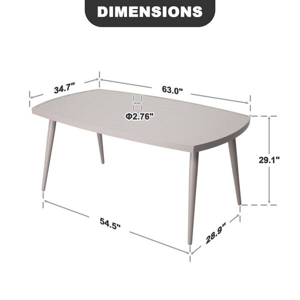 Beige Aluminum Outdoor Dining Table with 2.76 in. Umbrella Hole
