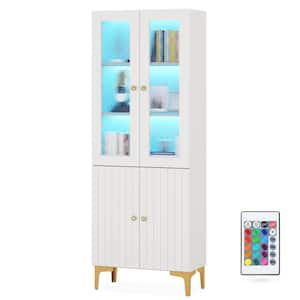 23.62 In. Wide White Manufactured Wood 5 Shelves Bookcase with Doors and LED Light