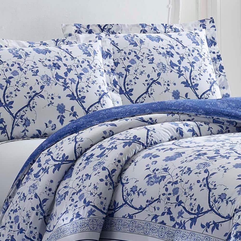 Charlotte Blue and White Cotton Queen Reversible Comforter Set