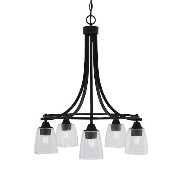 Unbranded Madison 5-Light Matte Black Round Chandelier with 4.5 in. Square Clear Bubble Glass Shades, No bulbs included