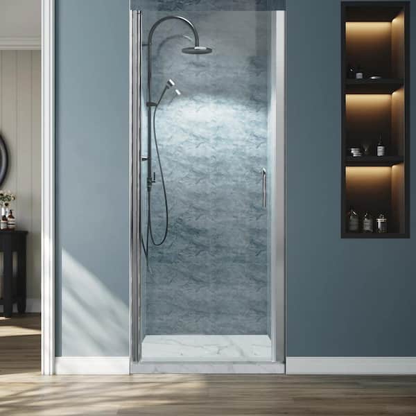 32 in. W x 72 in. H Pivot Frameless Shower Door in Chrome with Clear Glass