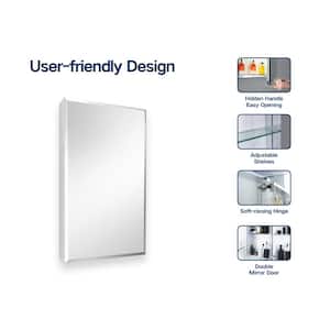 Framless 15 in. W x 26 in. H Rectangular Silver Aluminum Recessed/Surface Mount Medicine Cabinet with Mirror