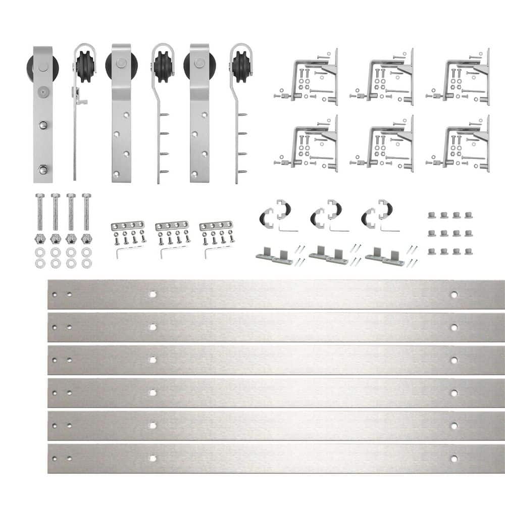 9 ft./108 in. Brushed Nickel Inverted Bent Triple Track Bypass Sliding Barn Door Track and Hardware Kit for Triple Doors price history on PriceWatchPro