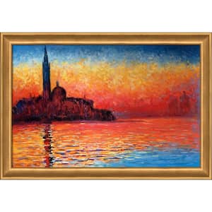 San Giorgio Maggiore by Twilight by Claude Monet Muted Gold Glow Framed Nature Oil Painting Art Print 28 in. x 40 in.