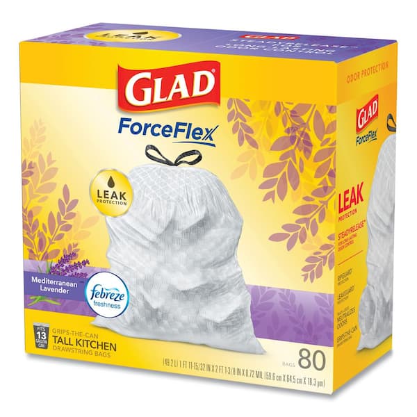 Glad ForceFlex 13 Gallon Tall Kitchen Trash Bags, Gain Original Scent,  Febreze Freshness, 80 Bags 