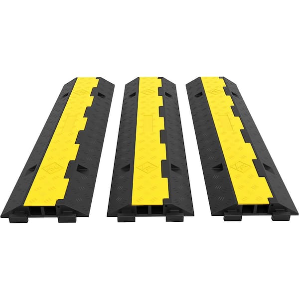 3-Pack 40 in. x 9.8 in. x 2 in. Rubber Cable Protector Ramp, 2-Cable Electrical Wire Cover, 3.33 ft. Conduit
