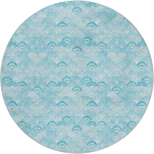 Dream Shag Premium Machine Washable Abstract ADS181 Aqua 8 ft. x 8 ft. Round Rug