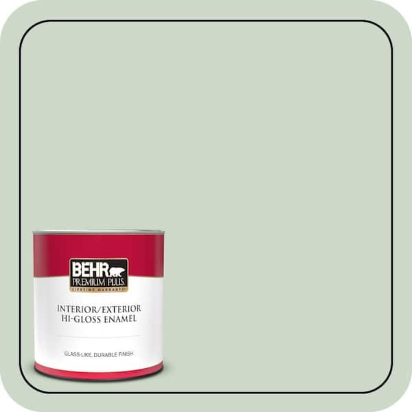 BEHR PREMIUM PLUS 1 qt. #450E-2 April Mist Hi-Gloss Enamel Interior/Exterior Paint & Primer