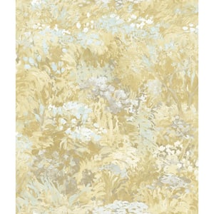 Floral Brushstroke Metallic Ice Blue, Mustard, and Cream Paper Strippable Roll (Covers 56.05 sq. ft.)