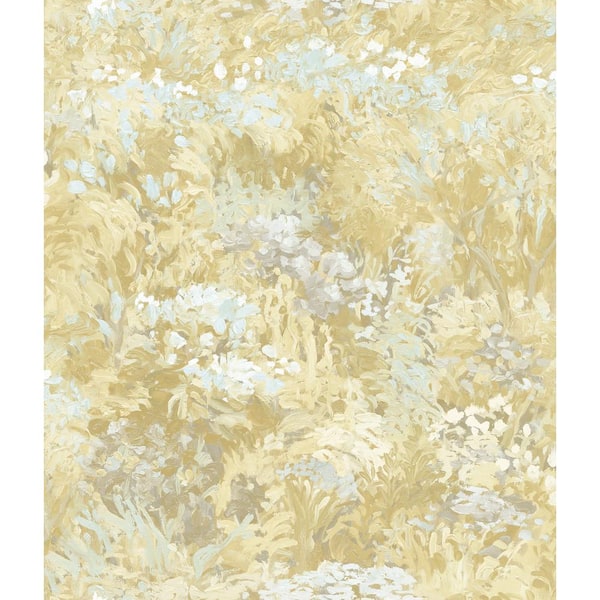 Seabrook Designs Floral Brushstroke Metallic Ice Blue, Mustard, and Cream Paper Strippable Roll (Covers 56.05 sq. ft.)