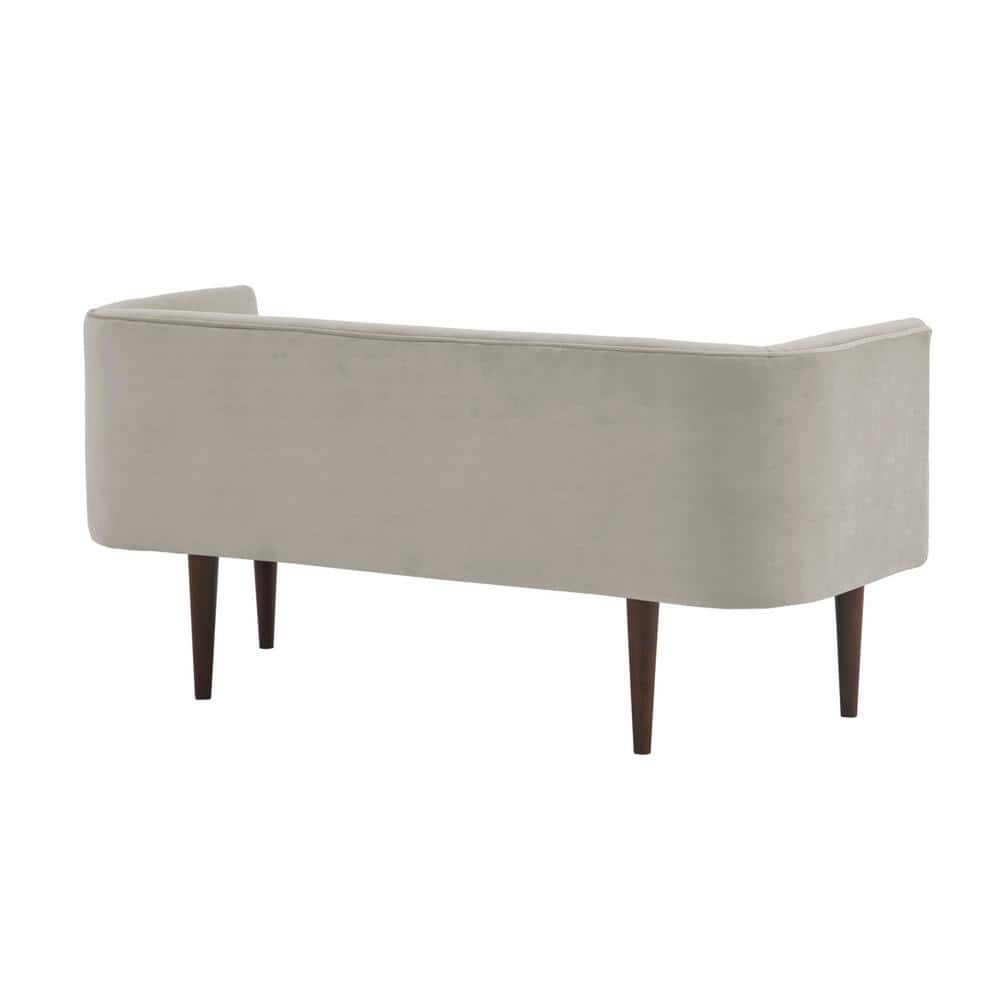Cream Velvet Upholstered Bench with Solid Wood Legs