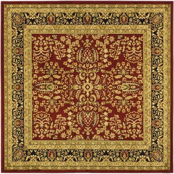 Lyndhurst Red/Black 10 ft. x 10 ft. Border Antique Floral Square Area Rug