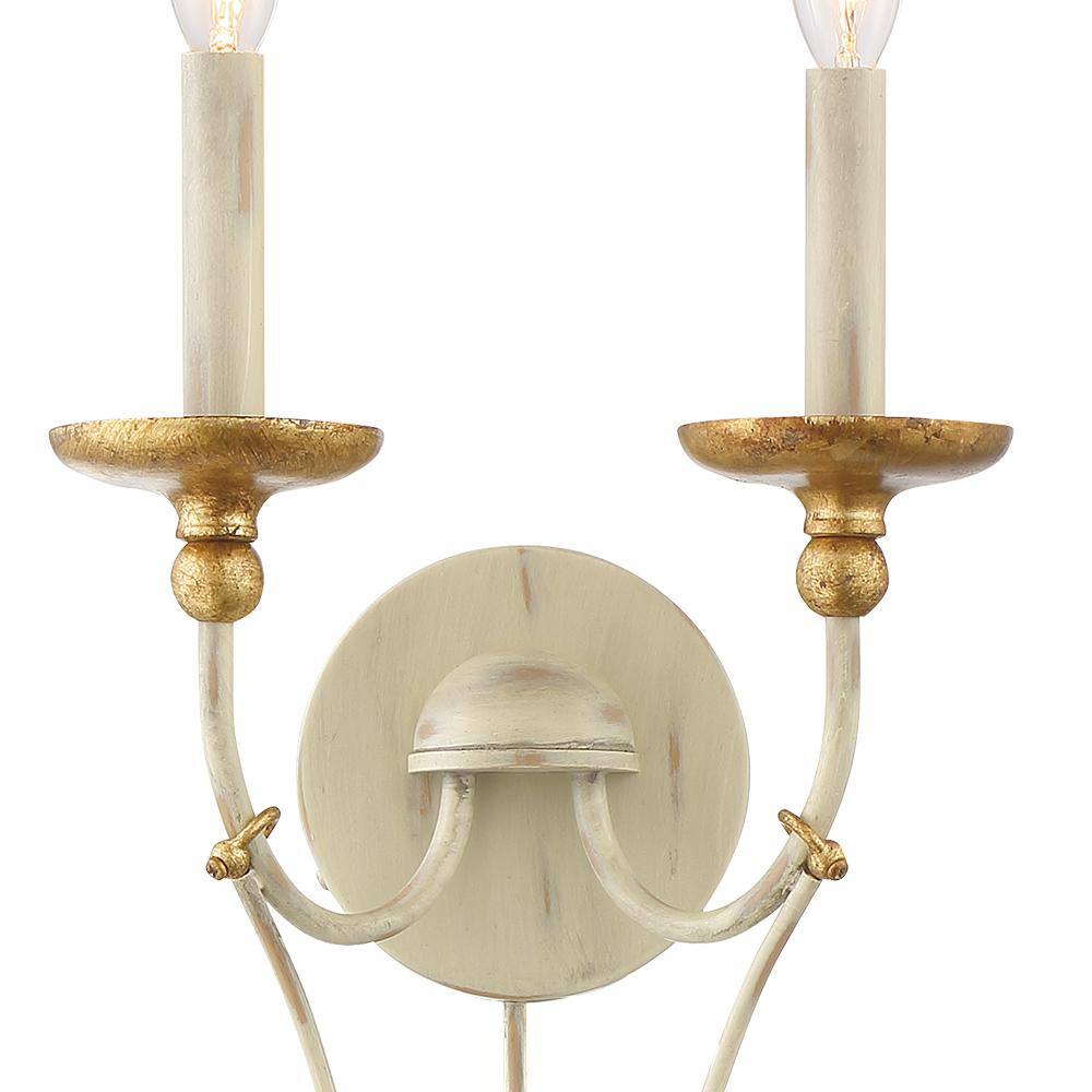 Farmhouse White & Gilded Gold Leaf 2-Light Wall Sconce