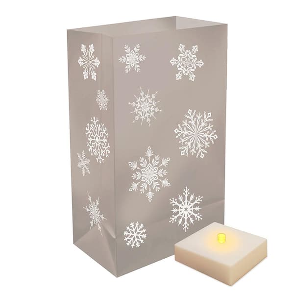 Battery Operated Lantern with LED Candle - Silver Snowflake