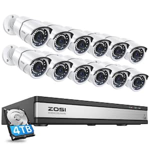 16-Channel 4K POE Security Cameras System with 4TB Hard Drive and 12 Wired 5MP Outdoor IP Cameras, 120ft Night Vision