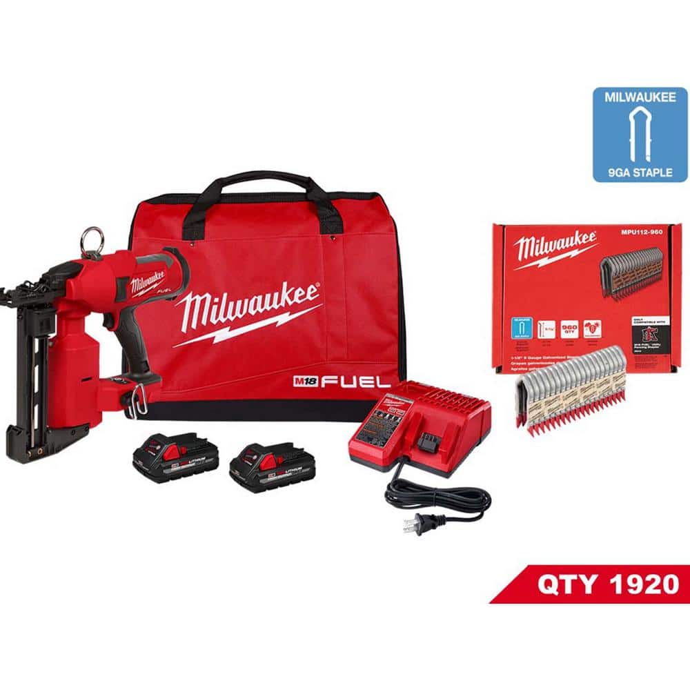 M18 FUEL 18-Volt Brushless Cordless Utility Fencing Stapler w/1-1/2 in. 9-Gauge Galvanized Staples 960 per Box (2-Pack) price history on PriceWatchPro