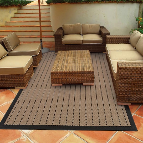 Beige, Black 2 ft. x 3 ft. Loomed Polypropylene Rectangle Indoor/Outdoor Area Rug