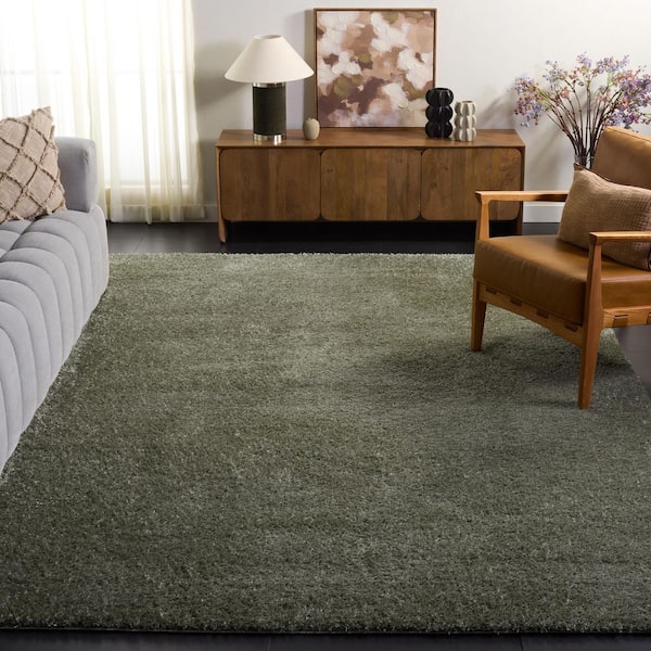 Tahoe Shag 7 ft. x 7 ft. Square Sage Modern Solid Area Rug