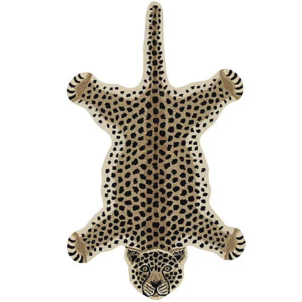 Jungle Cheetah Gold and Black 3 ft. x 5 ft. Modern Tufted Animal Print Wool Specialty Indoor Accent Area Rug