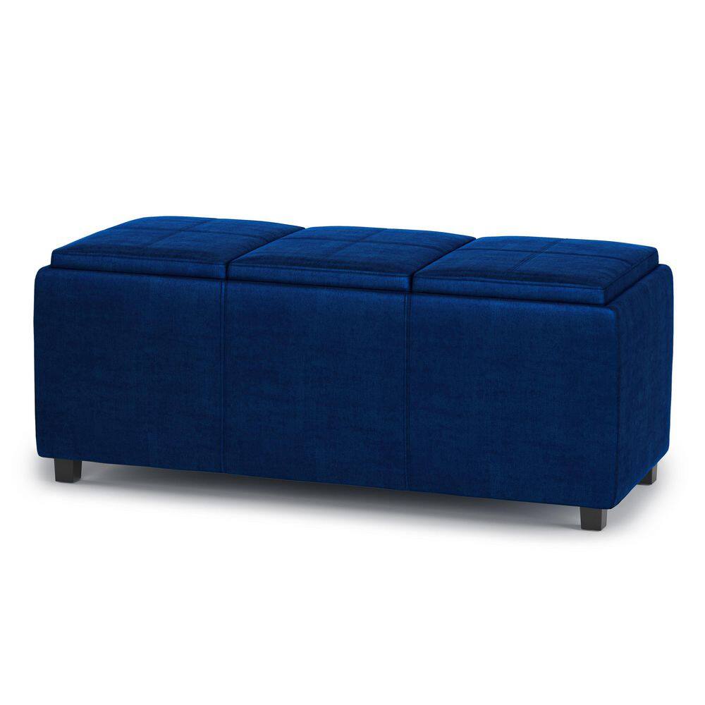 Avalon 42" Blue Velvet Rectangular Storage Ottoman with Tray