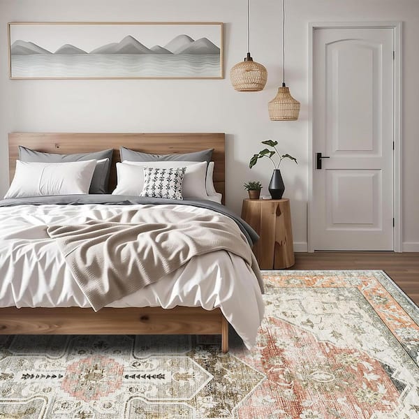 Sunset Canyon Orange 9 ft. x 12 ft. Antique Non Skid Indoor Area Rug